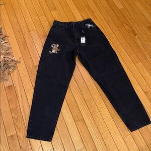 Black Jeans with Cartoon Patch
